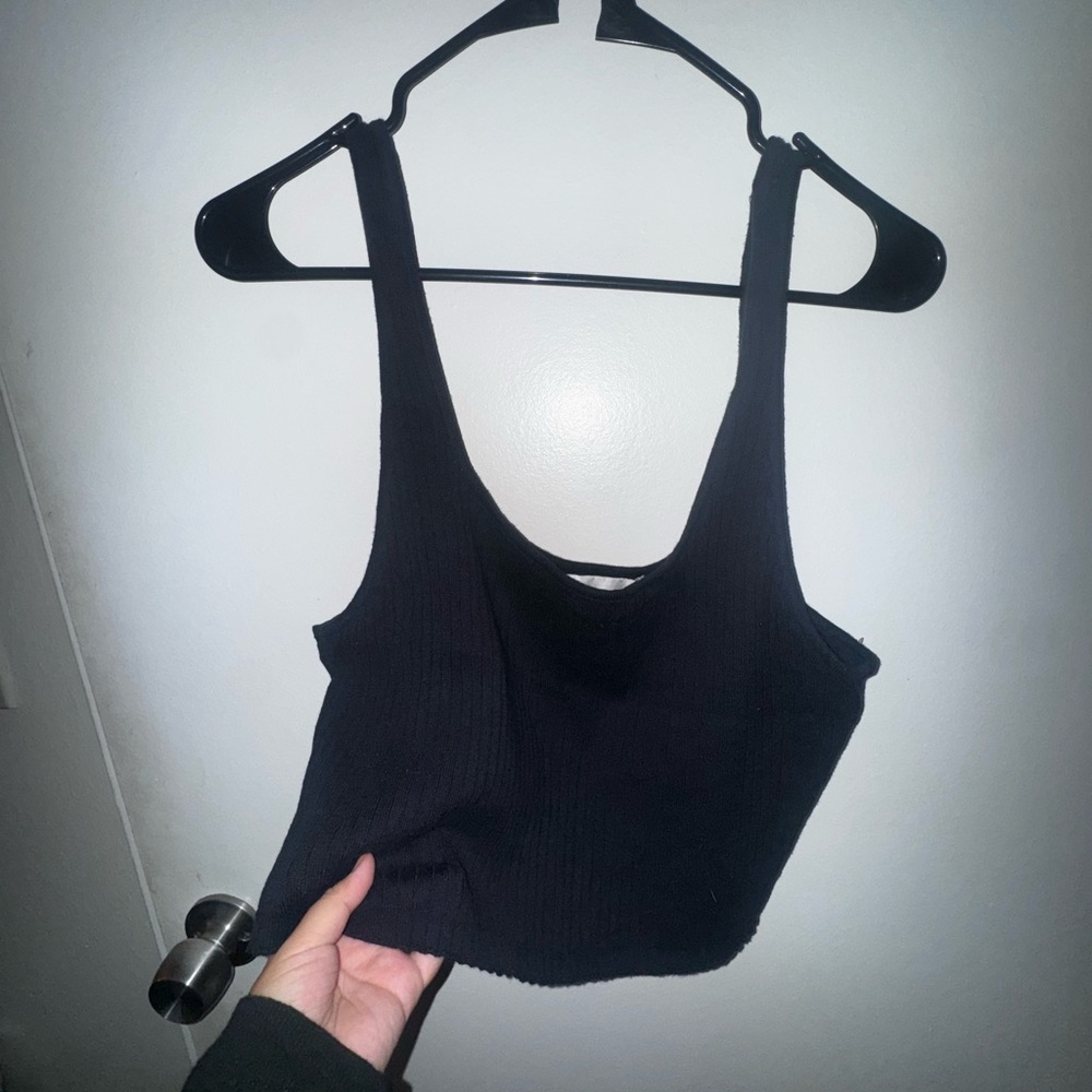 Free People Black Ribbed Crop Top